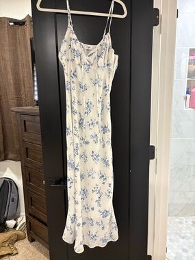 Workshop Republic Clothing White Slip Maxi Dress with Blue Floral Print